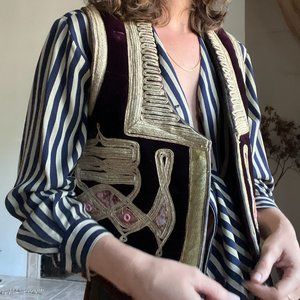 1960s Vintage Afghan Vest with Gold Metallic Embroidery